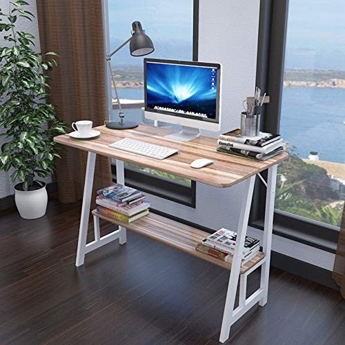 Small Computer Desk with Storage Shelf Bookshelf,31.5×19.7Inch Students Laptop Study Writing Table,Modern Simple Workstation Standing Desk for Bedroom/Conference/Living Room