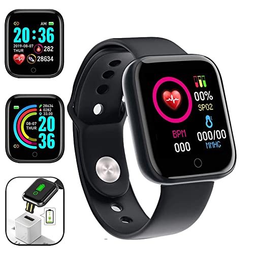 Smartwatch,Reloj Inteligente Impermeable IP65, Swimming Waterproof Smartwatch Fitness Tracker Fitness Watch Heart Rate Monitor Smart Watches,for for Men Women Kids(Black)