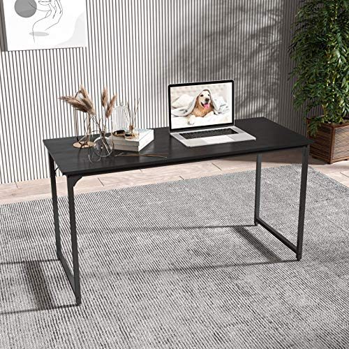 Smile Back Black Table Computer Desk 55.2’’ Small Desk Modern Simple Style PC Table, Desks for Home Office Small Tables...