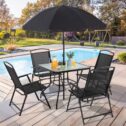 Sobaniilo 6 Piece Folding Outdoor Dining Set for 4, Metal Patio Garden Patio Furniture Table and Chair Set with Umbrella,...