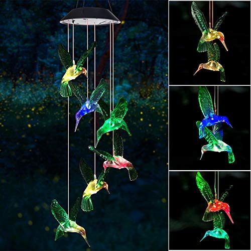 Solar Hummingbird Wind Chimes Outdoor, Gifts for mom/Grandma/Wife/Daughter/Sister/Aunt/Grandma,Birthday Gifts for Women,Mother Outdoor Decor,Yard Decorations ,Memorial Wind Chimes,mom's Best Gift