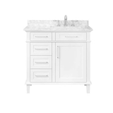 Sonoma 36 in. W x 22 in. D x 34 in. H Bath Vanity in White with White Carrara Marble Top on Sale At The Home Depot
