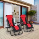 Sophia&William Set of 2 Outdoor Zero Gravity Chairs Padded Camping Lounge Recliner - Red