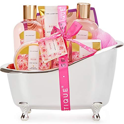 Spa Baskets for Women, Spa Luxetique Gifts for Women, 8pcs Rose Bath Baskets Set Includes Bath Bombs, Bath Salts, Bubble...