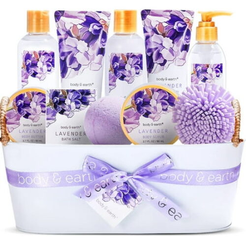 Spa Bath Gift Sets for Women, 11 Pcs Lavender Gift Baskets, Valentines Day Holiday Bath and Body Sets Beauty Gifts