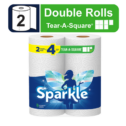 Sparkle Tear-a-Square Paper Towels, White, 2 Double Rolls
