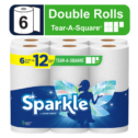 Sparkle Tear-A-Square Paper Towels, 6 Double Rolls, White, Customizable Sheet Size Paper Towel