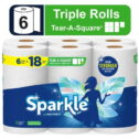 Sparkle Tear-a-Square Paper Towels, White, 6 Triple Rolls