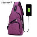 Spencer Men Crossbody Chest Backpack Oxford Messenger Shoulder Sling Bag Daypack with USB Charging for Travel (6.3*2.7*12.6inch, Purple)