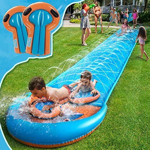 Spring Water Slip Lawn Water Slide, 31ft Racing Slip with 2 Bodyboards, Water Slide for Kids and Adults Backyard with...