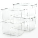 Stackable Clear Storage Bins with Lids, Large Plastic Storage Bins w Handle, Acrylic Pantry Organization and Storage for Kitchen, Fridge,...