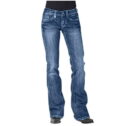 Stamzod Jeans For Women Mid Waisted Denim Jeans Embroidery Stretch Button Straight Full Length Pants Jeans