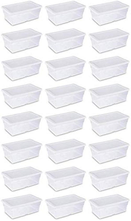Sterilite 6 Quart Clear Plastic Stacking Storage Container Tote with White Lid for Garage, Kitchen, and Closet Organization, 24 Pack