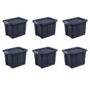 Sterilite 18 Gallon Latching Tuff1 Tote Plastic, Dark Indigo, Set of 6