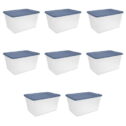 Sterilite 58 Qt. Storage Box Plastic Adult, Blue Moonlight, Set of 8