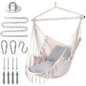 Sterling Hammock Swing Chair, 2 Cushions Included, Max 350 Lbs Capacity, Pocket for Books Macrame Hanging Rope Swing for Indoors...