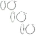 Sterling Silver 15mm Diamond-Cut Hoop Earring Set