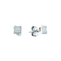 Sterling Silver Womens Round Diamond Square Cluster Earrings .03 Cttw
