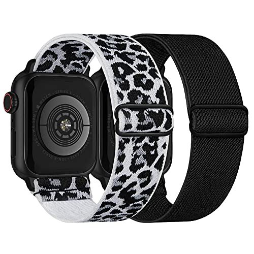 Stretchy Nylon Solo Loop Bands Compatible with Apple Watch 38mm 40mm 41mm, Adjustable Braided Sport Elastic Straps Women Men Wristbands...