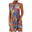 Summer Dresses for Women 2024, Women Halter Neck Dresses Sleeveless Casual Floral Print Boho Sundress Warehouse Clearance Sale Items under...