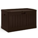 Suncast 50 Gallon Medium Resin Outdoor Storage Deck Box with Seat, Java