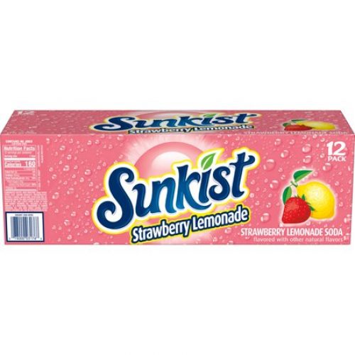 Sunkist Caffeine Free Strawberry Lemonade Soda Pop, 12 fl oz, 12 Pack Cans
