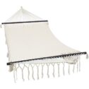 Sunnydaze Deluxe Hand-Woven Cotton Hammock with Spreader Bars - Heavy-Duty 770-Pound Weight Capacity - American Style - Natural