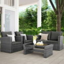 Superjoe 4 Pcs Patio Furniture Set All-Weather Wicker Rattan Conversation Set Outdoor Sofa Seating, Black