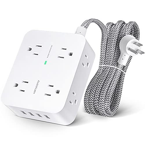 Surge Protector Power Strip, HANYCONY 8 Wide Outlets with 4 USB Charging Ports, 3 Side Outlet Extender with 5Ft Braided...