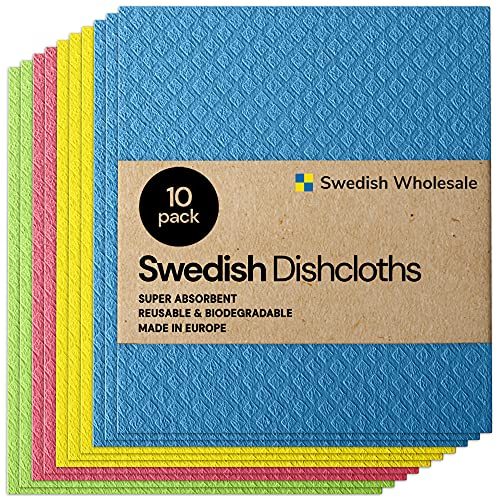 Swedish Wholesale Swedish Dish Cloths - 10 Pack Reusable, Absorbent Hand Towels for Kitchen, Counters & Washing Dishes - Cellulose...