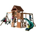 Swing-N-Slide Cedar Brook Wooden Backyard Play Set with Monkey Bars, Swings, and Curved Slide
