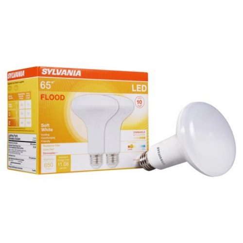 SYLVANIA LED Flood Light Bulb, BR30, 9W, 2700K, Dimmable, Soft White, 2 Pack
