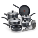 T-fal Cook & Strain Nonstick Cookware Set, 14 piece Set, Black