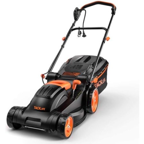 TACKLIFE 14-inch Electric Lawn Mower with 6 Cutting Heights (0.98''-2.95'') and Single Lever Adjustable, Tool-Free Installation - KALM12A