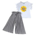 TAIAOJING Toddler Baby Girl Clothes Set Kids Clothing Summer Sunflower T Shirt Tops Chiffon Ruched Loose Pants Children Clothes Outfits...