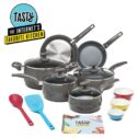 Tasty Non-Stick 16-Piece Cookware Set, Diamond-Reinforced, Dishwasher Safe, Ombre Gray