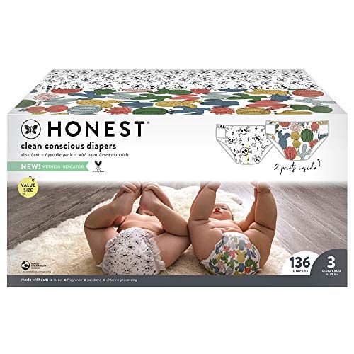 The Honest Company Clean Conscious Diapers, Cactus Cuties + Skulls, Size 3, 136 Count Super Club Box