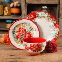 The Pioneer Woman Vintage Floral 12-Piece Dinnerware Set, Red