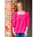 The Pioneer Woman Square Neck Blouse with Ruffle Sleeves, Women's