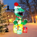 ThinkMax Christmas Inflatables 5ft Christmas Decorations Outdoor Christmas Inflatable Dinosaur Blow Up Outdoor Christmas Yard Decorations Built-in LED Lights with...