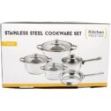 TIAB INC Kitchen Prestige Stainless Steel With Glass Cookware Set, 9 Pieces, Silver