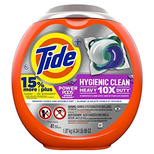 Tide Hygienic Clean Heavy 10x Duty Power PODS Laundry Detergent Soap Pods, Spring Meadow, 41 count, For Visible and Invisible...