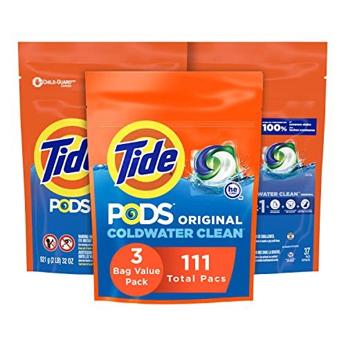 Tide Pods Laundry Detergent Soap Pods, Original, 3 Bag Value Pack, HE Compatible, 111 count