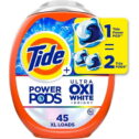 Tide Power PODS Plus Ultra OXI White and Bright Laundry Detergent, Advanced Stain Removal and Whitening Power, 45 Count