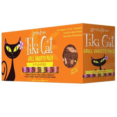 Tiki Cat Grill Grain-Free, Low-Carbohydrate Wet Food with Whole Seafood in Broth for Adult Cats & Kittens, 2.8oz, 12pk, Variety