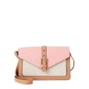 Time and Tru Women's Lori Front Flap Crossbody Handbag Hot Cocoa, Sandstone Pink and Papyrus Beige