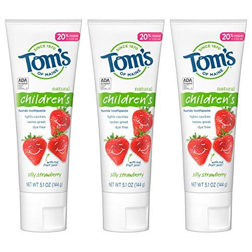 Tom's of Maine ADA Approved Fluoride Children's Toothpaste, Natural Toothpaste, Dye Free, No Artificial Preservatives, Silly Strawberry, 5.1 oz. 3-Pack