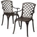 Topbuy 2 PCS Cast Aluminum Dining Chair Arm Seat Outdoor Patio Bistro Chair Solid