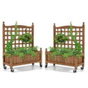Topbuy 2PC 32in Wood Planter Box with Trellis and Wheels Mobile Plant Raised Bed for Indoor&Outdoor