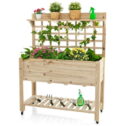 Topbuy Raised Garden Bed with Trellis 41.5x16x54 Inch Mobile Elevated Planter Box with Wheels Bed Liner Top/Bottom Storage Shelves